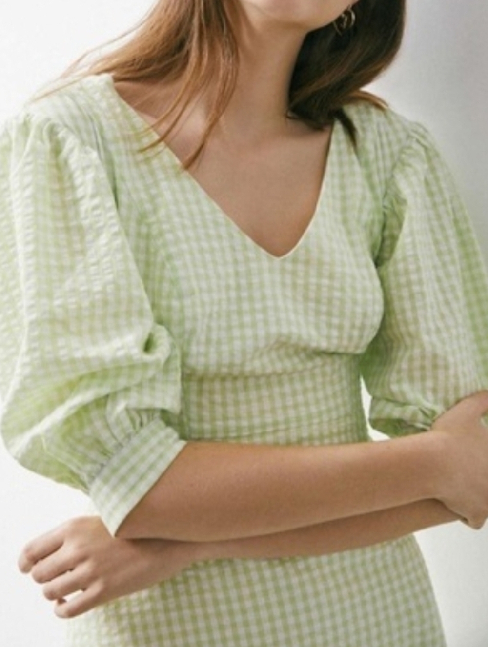 Urban Outfitters Lime Green Gingham Seersucker Mini Dress Size Small